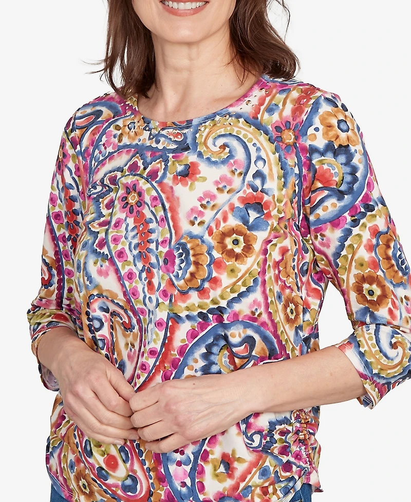 Alfred Dunner Women's Paisley Three Quarter Sleeve Top