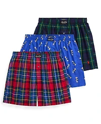 Polo Ralph Lauren Men's 3-Pack Single-Button Fly Woven Boxers Holiday Gift Set