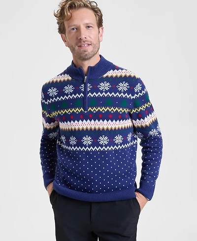 Holiday Lane Men's Fair Isle Zip-Neck Sweater, Macy's Exclusive