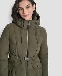 Dkny Women's Belted Hooded Puffer Coat