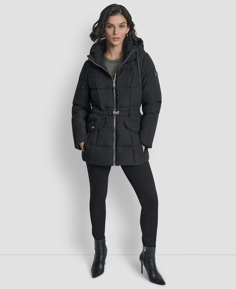 Dkny Women's Belted Hooded Puffer Coat