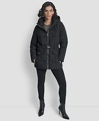 Dkny Women's Belted Hooded Puffer Coat