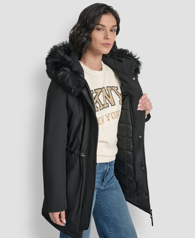 Dkny Women's Trim Hooded Anorak Puffer Coat