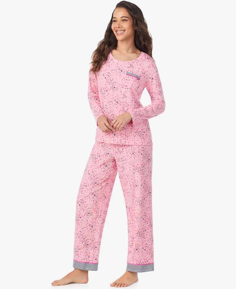 Cuddl Duds Women's Long Sleeve Crewneck Top and Ankle Length Pants Pajama Set