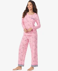 Cuddl Duds Women's Long Sleeve Crewneck Top and Ankle Length Pants Pajama Set