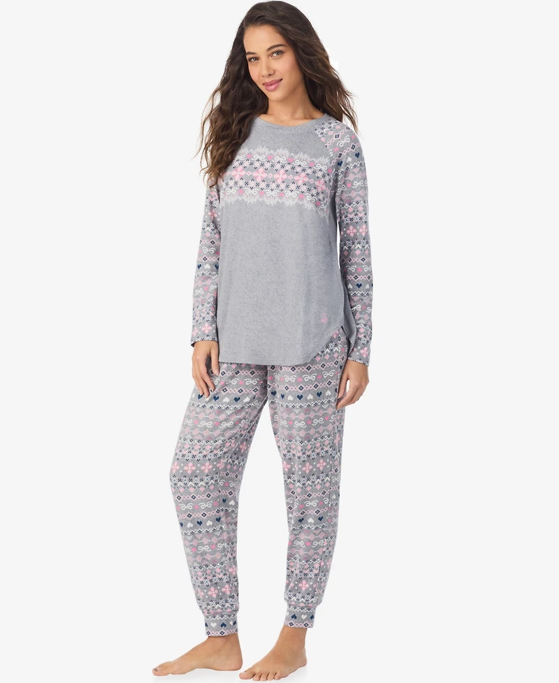 Cuddl Duds Women's Long Sleeve Crewneck Top and Jogger Pajama Set