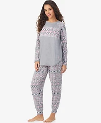 Cuddl Duds Women's Long Sleeve Crewneck Top and Jogger Pajama Set