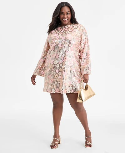 On 34th Trendy Plus Size Floral Sequin Embellished Shift Dress, Macy's Exclusive