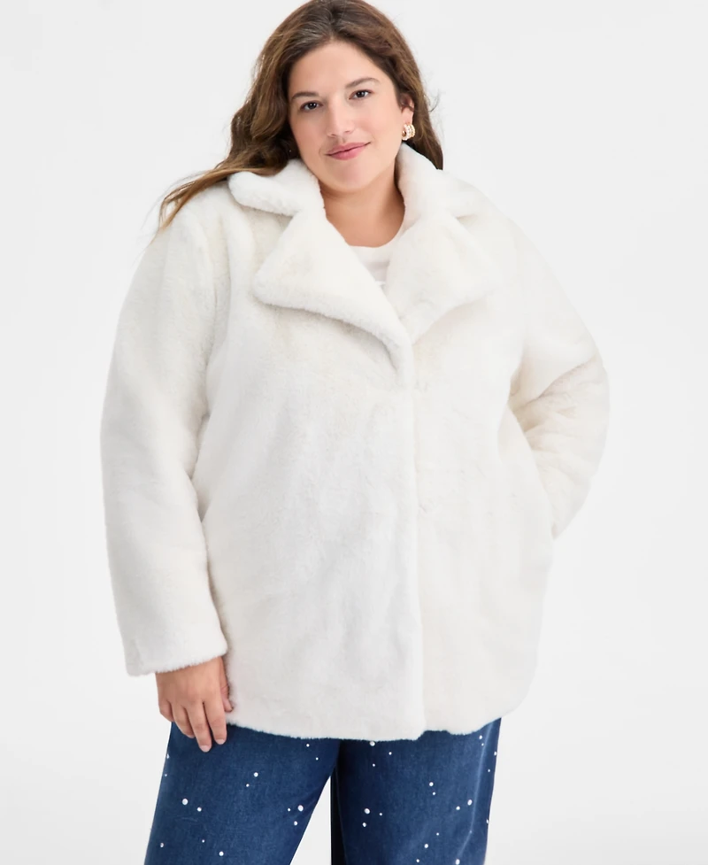 On 34th Trendy Plus Size Notched Collar Faux Fur Coat, Macy's Exclusive
