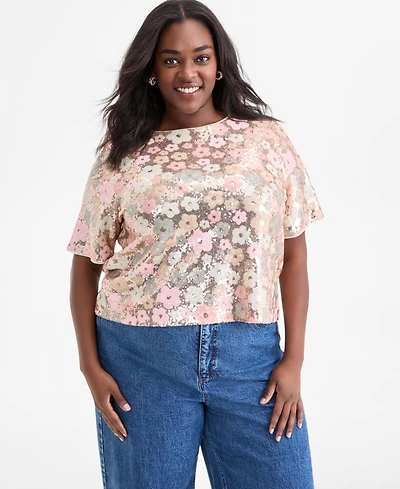 On 34th Trendy Plus Size Sequin Embellished Top, Macy's Exclusive