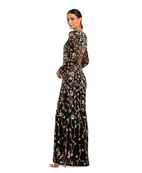 Mac Duggal Women's Long Sleeve Embellished Mesh Gown