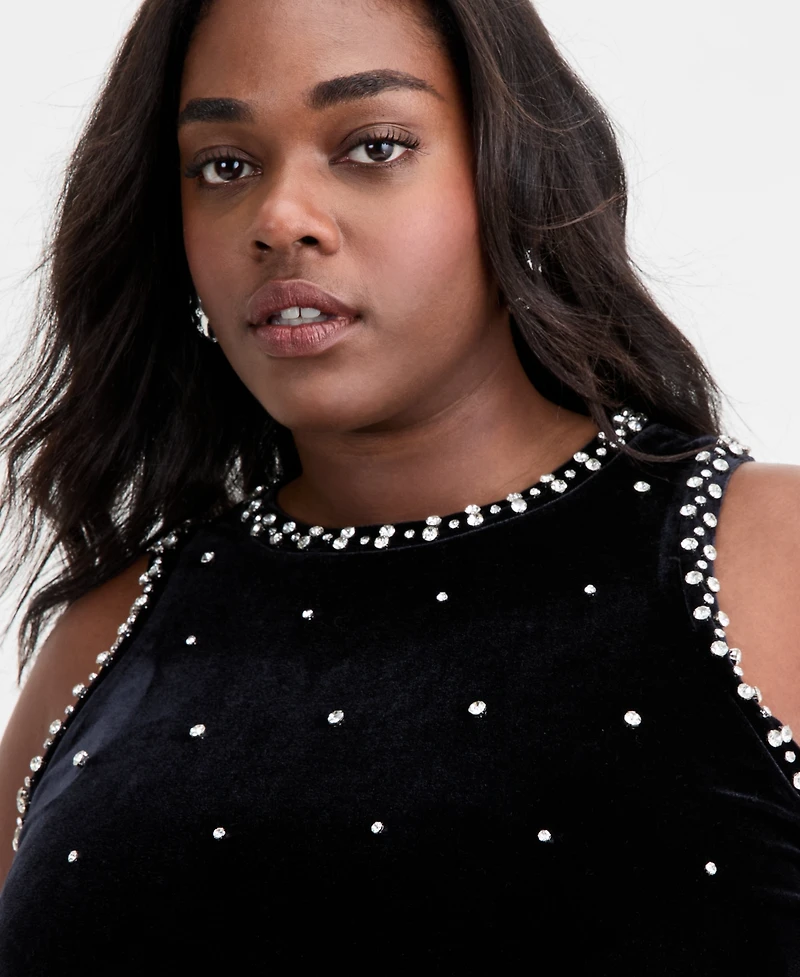 On 34th Trendy Plus Rhinestone-Embellished Velvet Top, Macy's Exclusive