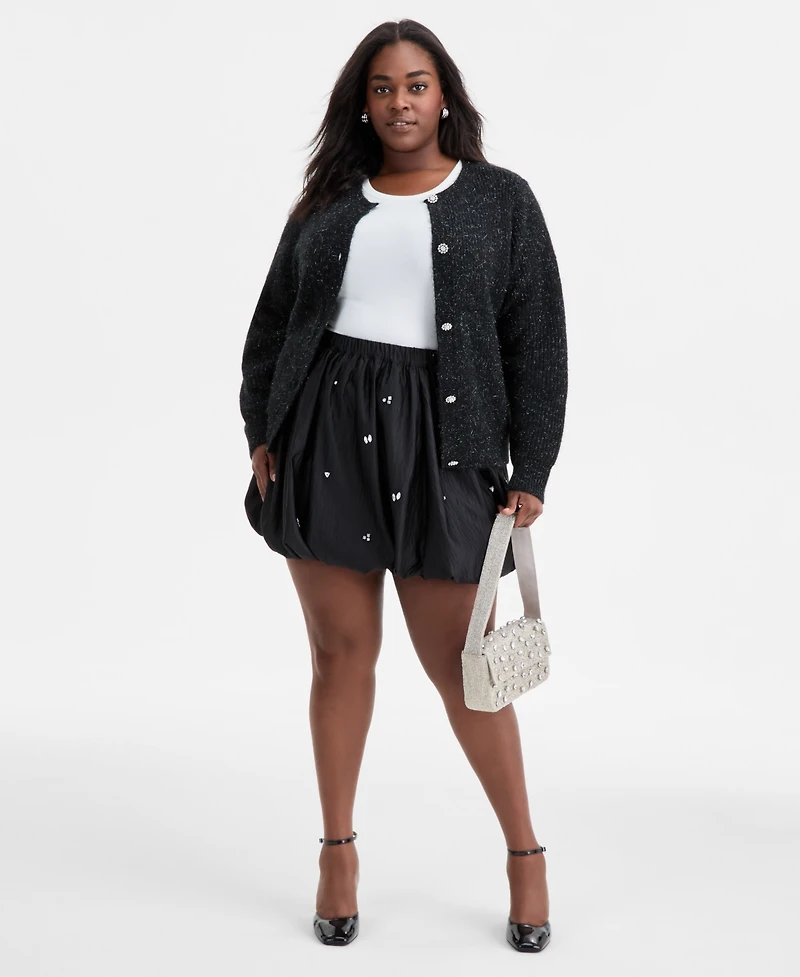On 34th Trendy Plus Size Metallic Knit Jewel-Button Cardigan, Macy's Exclusive