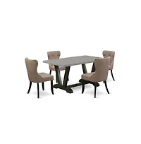 East West Furniture 5-Piece Modern Dining Set- 4 Parson Dining Chairs with Coffee Linen Fabric Seat and Button Tufted Chair Back