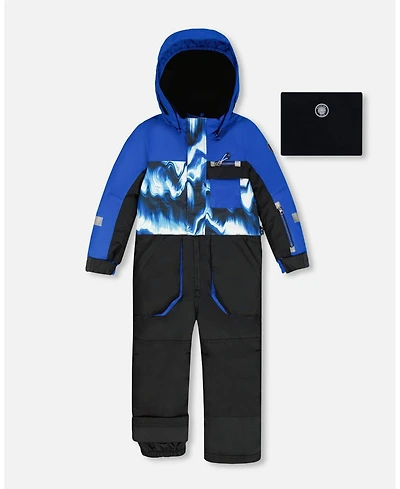 Deux par Boy One-Piece Play Snowsuit with Print and Colorblocking Black - Child