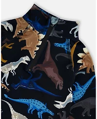 Deux par Toddler Boys Two-Piece Thermal Underwear Set Black Dinosaur Print - Toddler|Child
