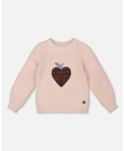 Deux par Toddler Girls Knit Sweater Pinkish White with Sequin Heart - Toddler|Child