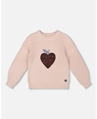 Deux par Toddler Girls Knit Sweater Pinkish White with Sequin Heart - Toddler|Child