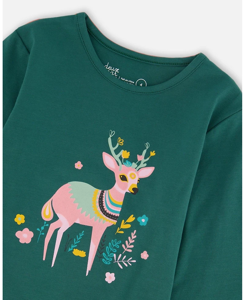 Deux par Little Girls Cotton Long Sleeve T-Shirt Dark Green - Toddler|Child