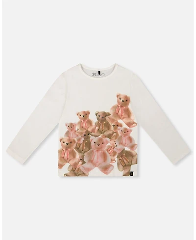 Deux par Girl Jersey T-Shirt Off-White with Teddy Bears - Child