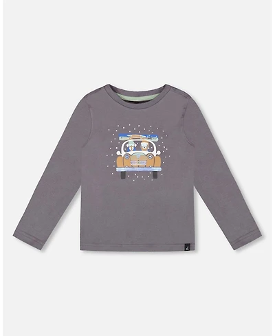 Deux par Boy Long Sleeve Cotton Jersey Tee Dark Gray - Child