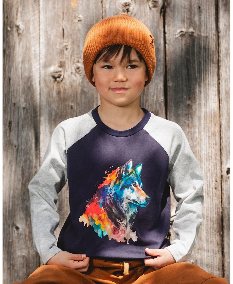Deux par Little Boys Long Raglan Sleeve Jersey Tee Navy Blue - Toddler|Child