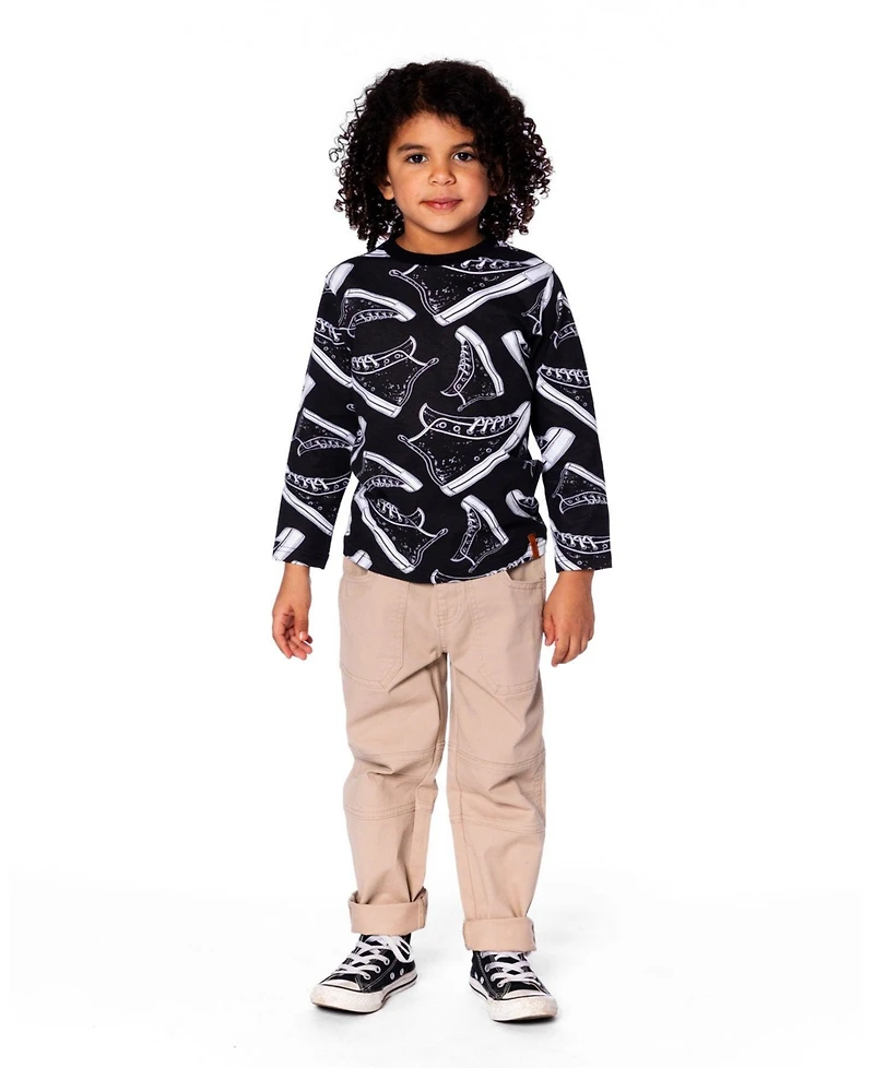 Deux par Boy Long Sleeve Cotton Allover Print Tee Black - Child