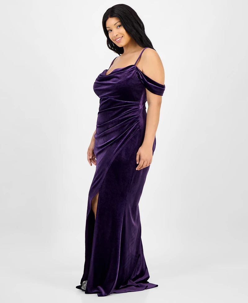 B Darlin Off the Shoulder Velvet Gown