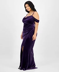 B Darlin Off the Shoulder Velvet Gown