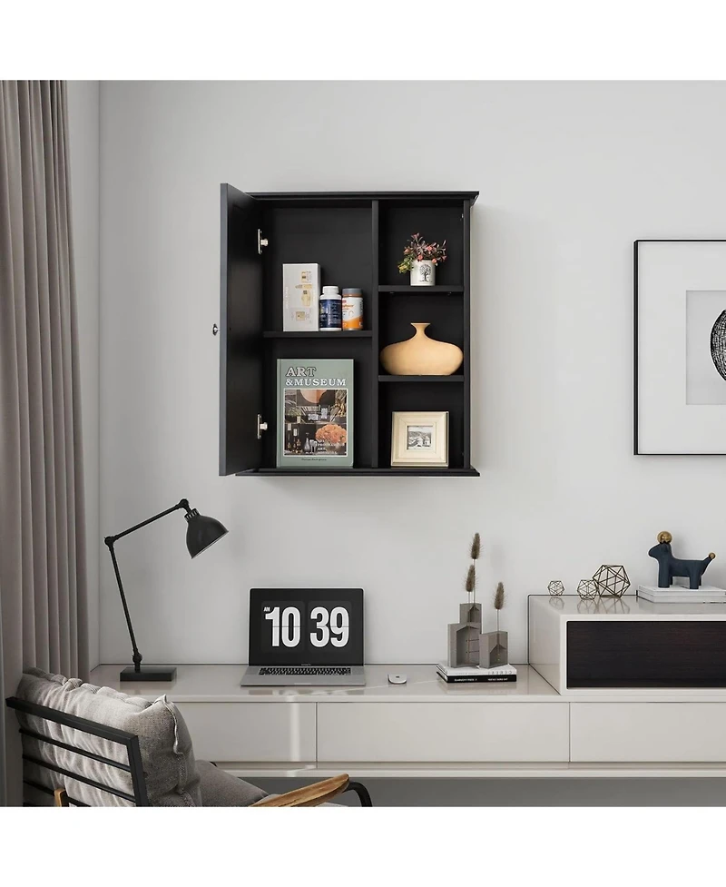 Vanirror Over The Bathroom Cabinet - Wall Mounted Medicine Cabinet with Shelves, Wooden Storage for Bathroom, Kitchen & Laundry Room (Black)
