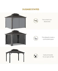 Outsunny 10' x 12' Hardtop Patio Gazebo, Netting Curtains,