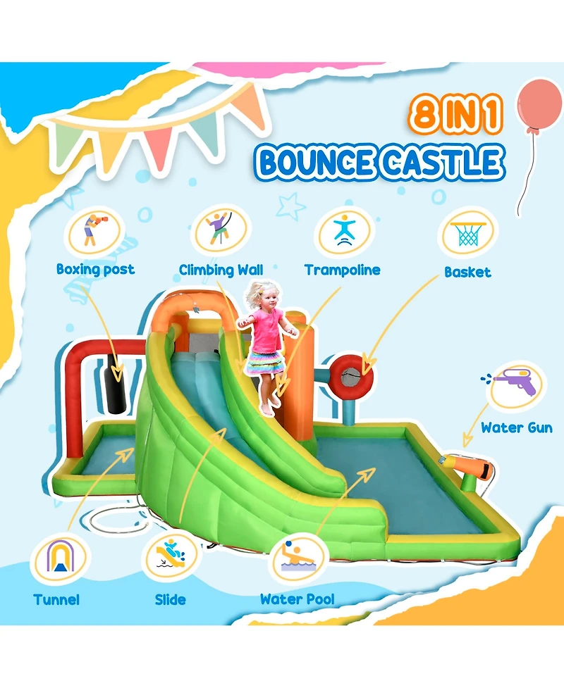 Outsunny 7-in-1 Backyard Inflatable Bounce House W/ Slide & Water Blaster