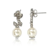 Suzy Levian Sterling Silver Pearl and White Sapphire Butterfly Earrings