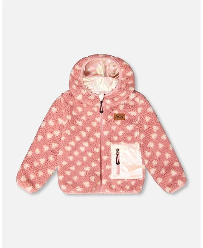 Deux par Baby Girl Reversible Mid-Season Sherpa Jacket Pink Heart