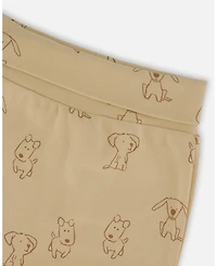 Deux par Baby Boy Cotton Evolutive Pants Beige Printed Dogs
