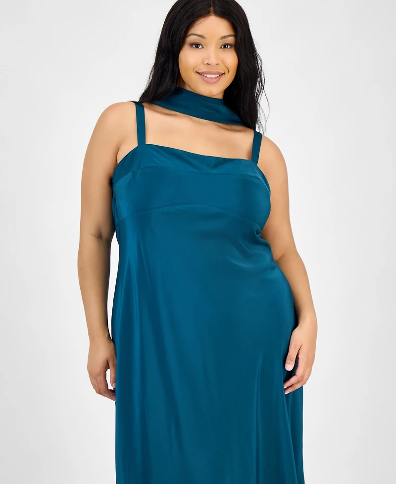 Seni & Cade Trendy Plus Satin Scarf Midi Dress
