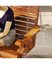 Outsunny 5 Ft Wooden Porch Swing 3-Seater with Cupholders,