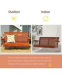 Outsunny Wooden Porch Swing, Hanging Patio Bench, Cup Holder Armrests,