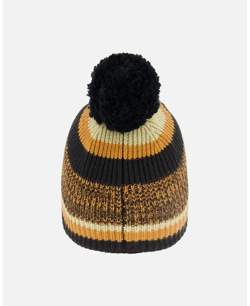 Deux par Boy Lined Knit Pompom Hat Black and Brown - Toddler|Child