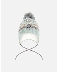 Deux par Baby Boy Lined Peruvian Knit Pompom Hat Gray and Sage 
