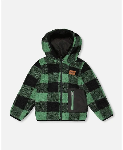 Deux par Baby Unisex Reversible Mid-Season Sherpa Jacket Teal Plaid