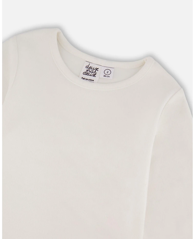 Deux par Baby Girls Jersey Top Off-White with Embroidered Floral Sleeves