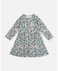 Deux par Toddler Girls Half Button Cotton Dress Blue Llama Print - Toddler|Child