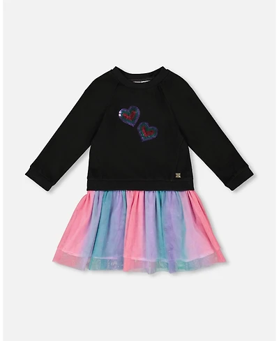 Deux par Girl Bi-Material Dress Black with Mesh Skirt - Child