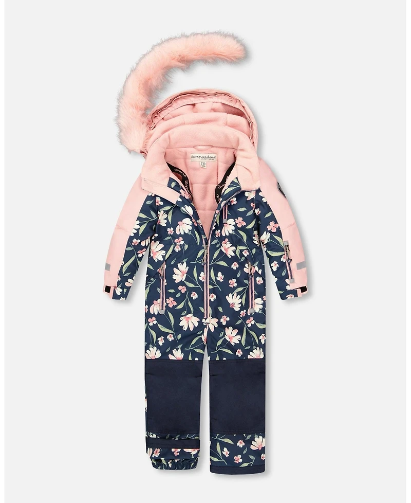 Deux par Girl One-Piece Play Snowsuit Navy Flower Print - Toddler|Child