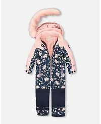 Deux par Girl One-Piece Play Snowsuit Navy Flower Print - Toddler|Child