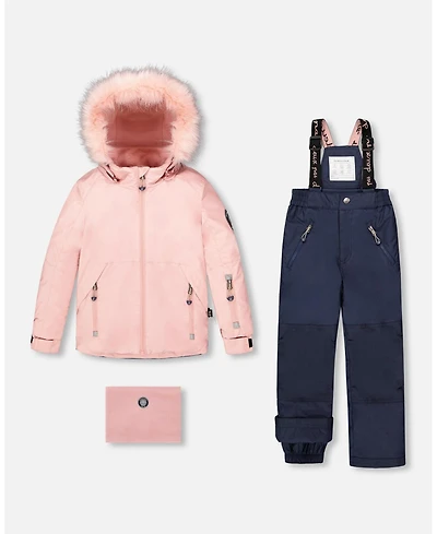 Deux par Girls Two-Piece Play Snowsuit Navy Blue and Pink