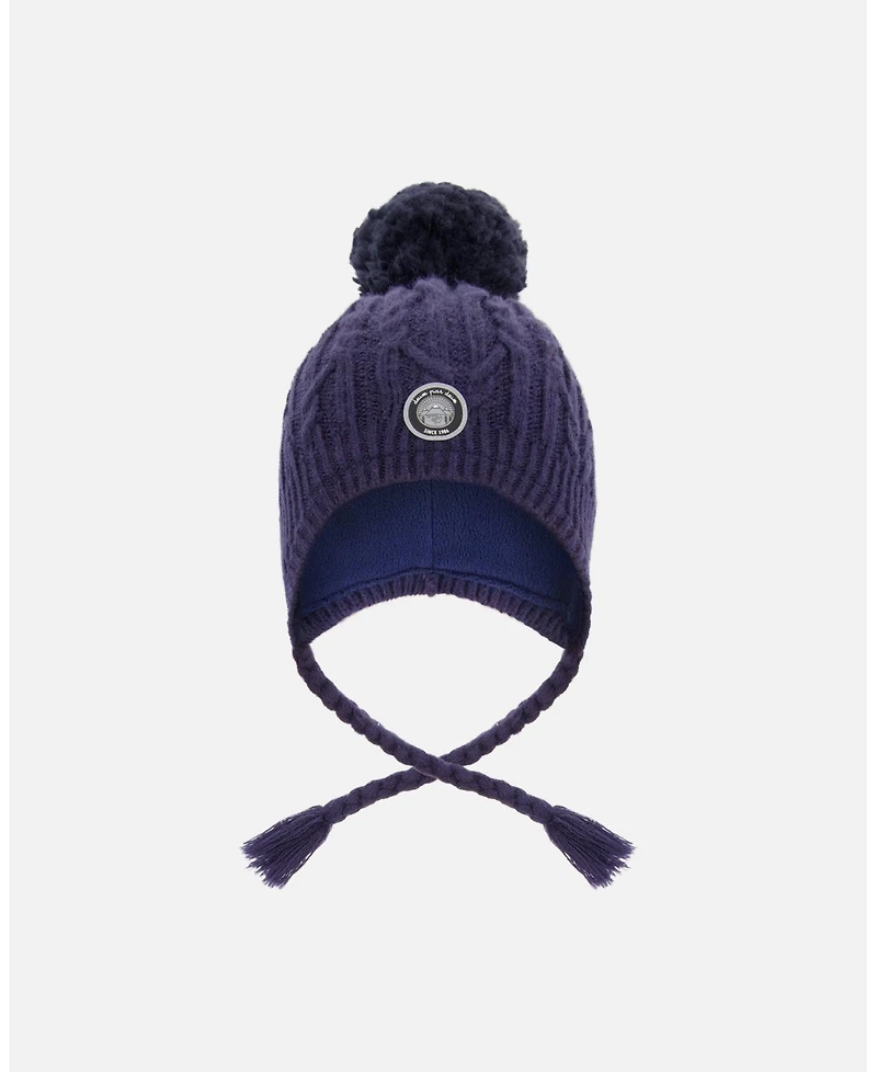 Deux par Kids Unisex Lined Winter Hat with Pompom Navy Blue - Toddler|Child