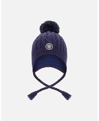 Deux par Kids Unisex Lined Winter Hat with Pompom Navy Blue - Toddler|Child