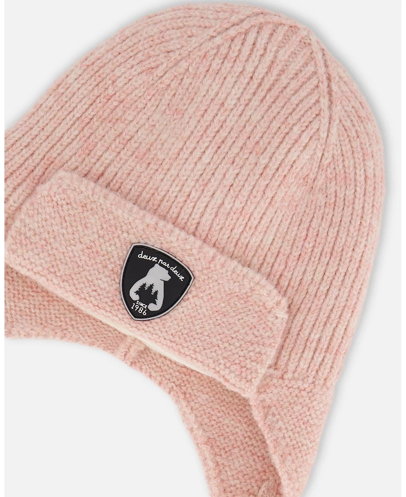 Deux par Baby Girl Lined Knit Hat with Ears and Strings Dusty Pink - Baby|Toddler